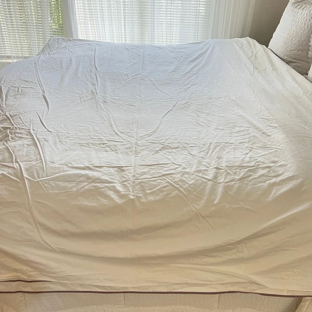 LAUREN RALPH LAUREN Palmer Queen Duvet Cover White Taupe Piped Cotton 92x90 Luxy